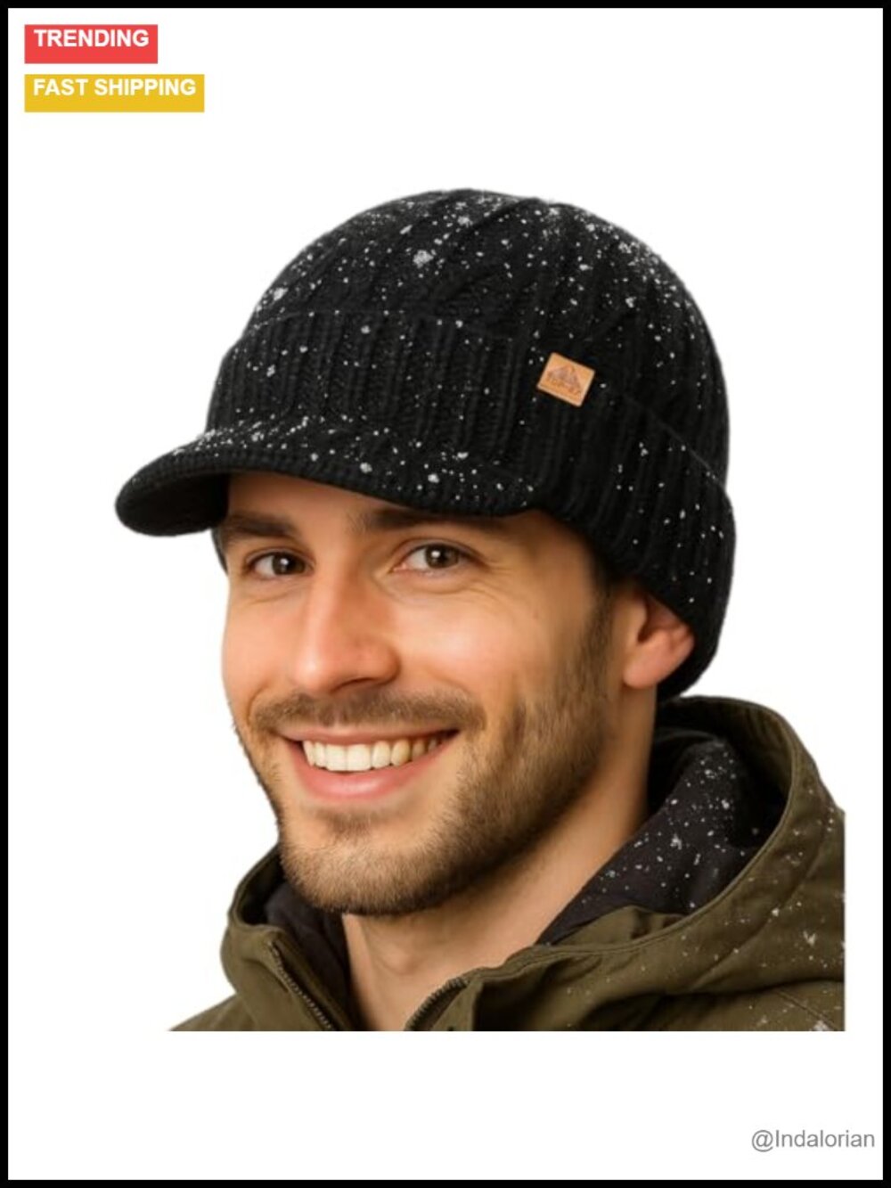 Waterproof Merino Wool Beanie Hat with Brim Visor Warm Winter Knit Cap